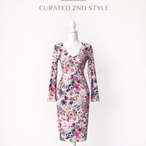 ASOS Floral Bodycon Midi Dress Size M | Long Sleeve